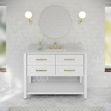 Jeffrey Alexander Kipling 49" White Single Sink Bathroom Vanity with White Carrara Marble Top - Single-Hole Faucet Top