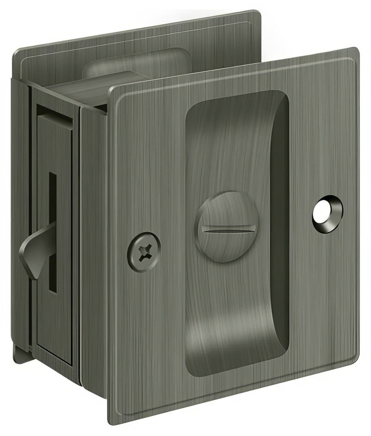 Deltana SDL25U15A privacy pocket door lock in satin stainless, additional view