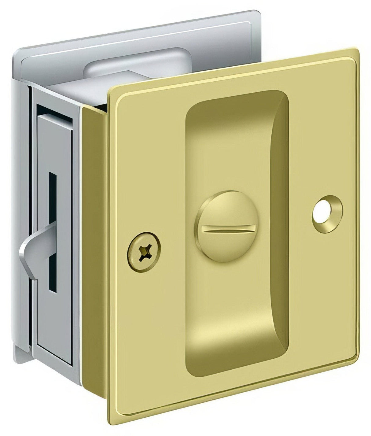 Deltana SDL25U3/26 privacy pocket door lock in polished chrome, additional view