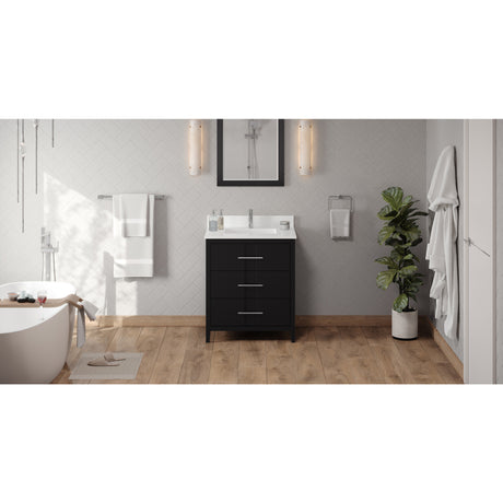 Jeffrey Alexander Katara 30" Black Single Sink Bathroom Vanity with White Quartz Top - 8 in. Widespread Faucet Top - VKITKAT30BKWQR1