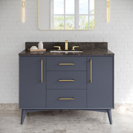 Jeffrey Alexander Dashwood Blue Steel Single Sink Bathroom Vanity with Grey Marble Top - 8 in. Widespread Faucet Top - VKITDAS48BSMGR