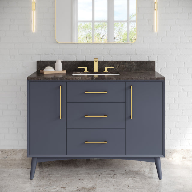 Jeffrey Alexander Dashwood Blue Steel Single Sink Bathroom Vanity with Grey Marble Top - 8 in. Widespread Faucet Top - VKITDAS48BSMGR