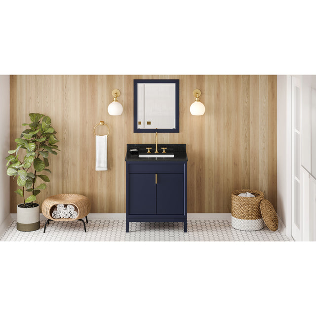 Jeffrey Alexander Theodora 30" Hale Blue Single Sink Bathroom Vanity with Black Granite Top - 8 in. Widespread Faucet Top