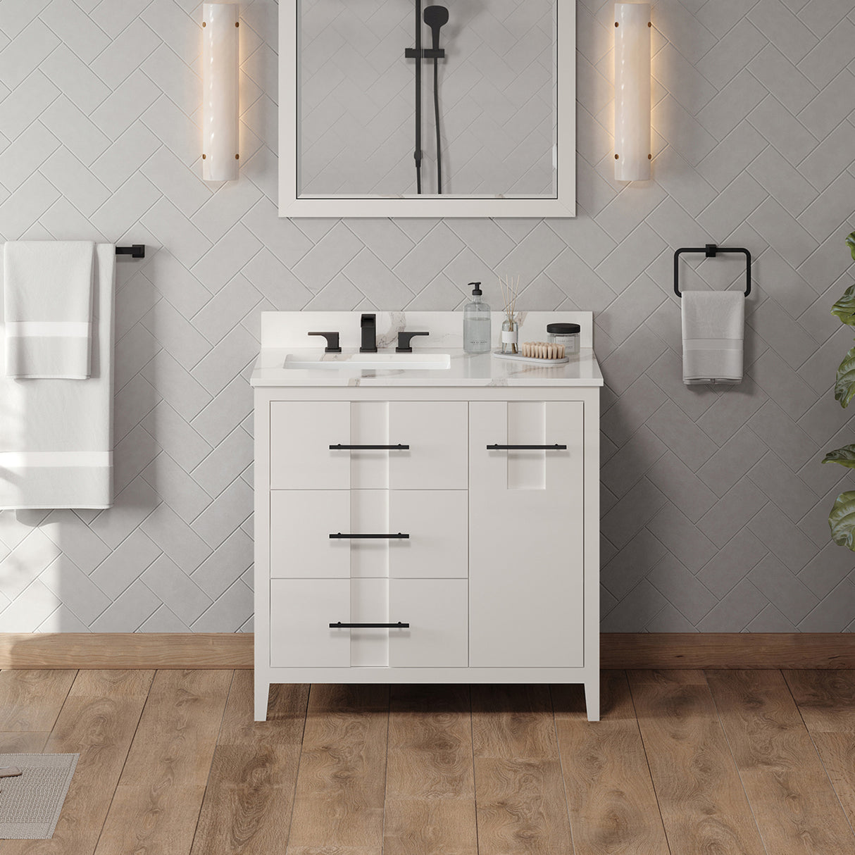 Jeffrey Alexander Katara 36" White Single Sink Bathroom Vanity with Calacatta Vienna Quartz Top - 8 in. Widespread Faucet Top product image 2