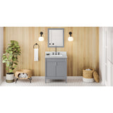 Jeffrey Alexander Theodora 30" Grey Single Sink Bathroom Vanity with White Carrara Marble Top - 8 in. Widespread Faucet Top