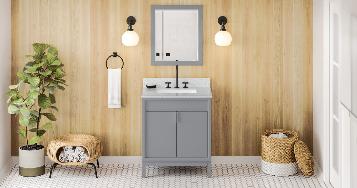 Jeffrey Alexander Theodora 30" Grey Single Sink Bathroom Vanity with White Carrara Marble Top - 8 in. Widespread Faucet Top product image 7