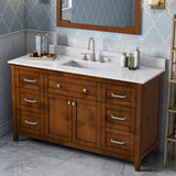 Jeffrey Alexander Chatham 60" Chocolate Double Sink Bathroom Vanity with White Carrara Marble Top - 8 in. Widespread Faucet Top - VKITCHA60SCHWCR product image 2