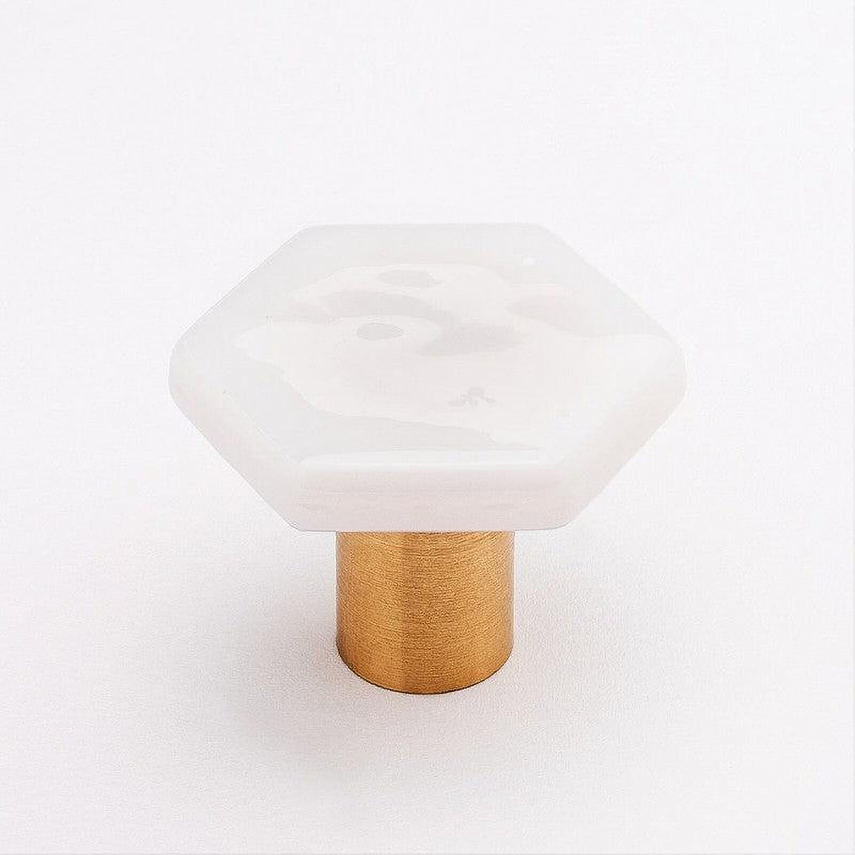 Sietto K-1700-SB Hexagon White Knob Satin Brass