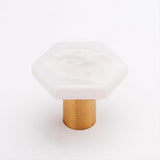 Sietto K-1700-SB Hexagon White Knob Satin Brass