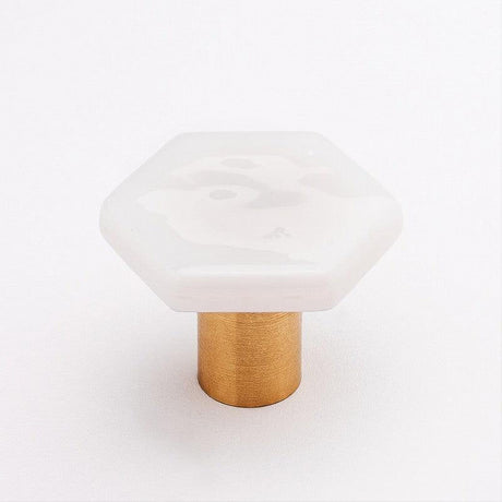 Sietto K-1700-SB Hexagon White Knob Satin Brass