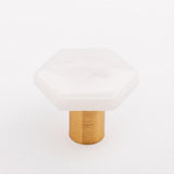 Sietto K-1701-SB Hexagon Irid White Knob Satin Brass