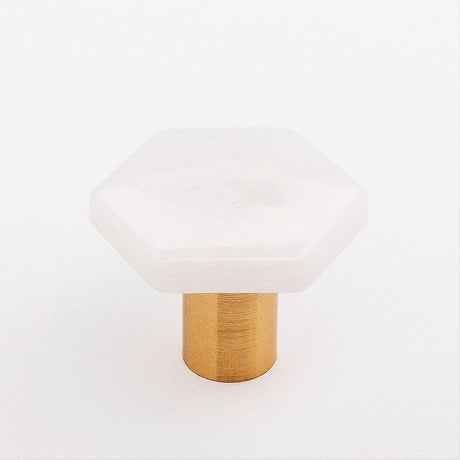 Sietto K-1701-SB Hexagon Irid White Knob Satin Brass