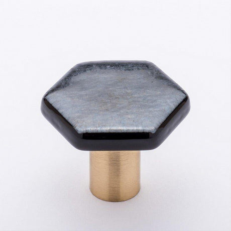 Sietto K-1702-SB Hexagon Irid Silve Black Knob Satin Brass