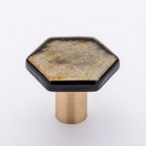 Sietto K-1703-SB Hexagon Irid Gold Black Knob Satin Brass
