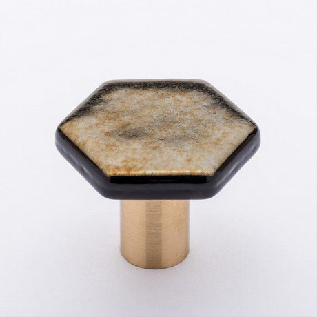 Sietto K-1703-SB Hexagon Irid Gold Black Knob Satin Brass