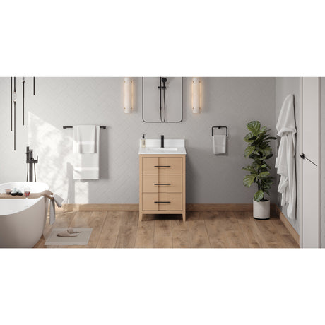 Jeffrey Alexander Katara 24" Natural Oak Single Sink Bathroom Vanity with White Quartz Top - 8 in. Widespread Faucet Top - VKITKAT24NOWQR1