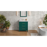 Jeffrey Alexander Katara 30" Green Single Sink Bathroom Vanity with White Carrara Marble Top - 8 in. Widespread Faucet Top