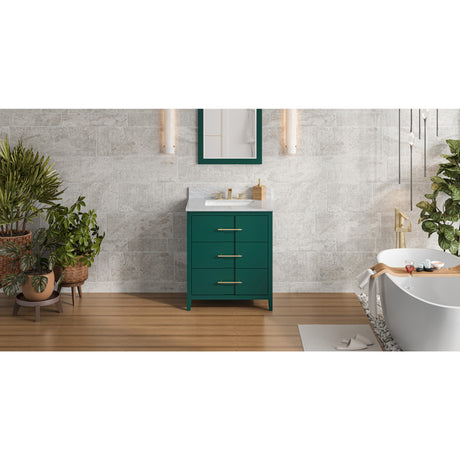 Jeffrey Alexander Katara 30" Green Single Sink Bathroom Vanity with White Carrara Marble Top - 8 in. Widespread Faucet Top
