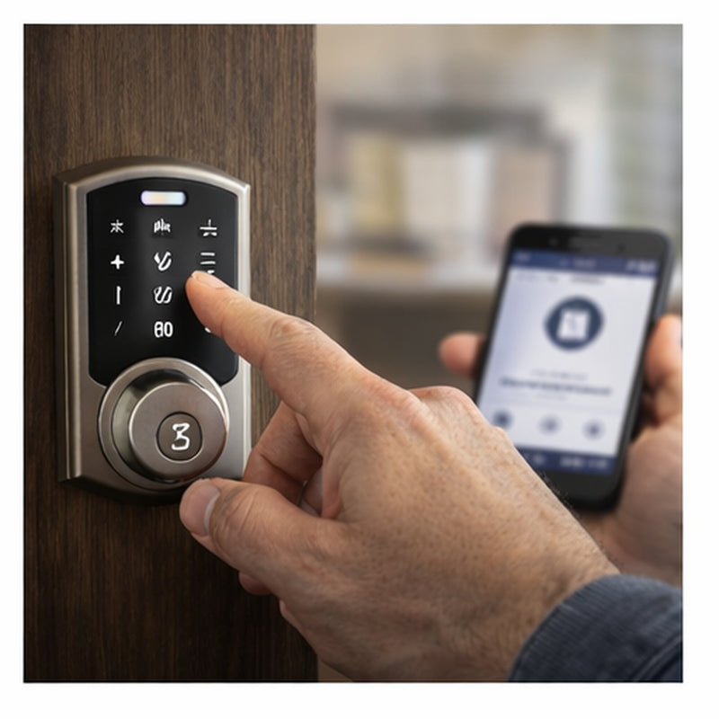 Smart home locks quick start guide showing keypad lock and smartphone control