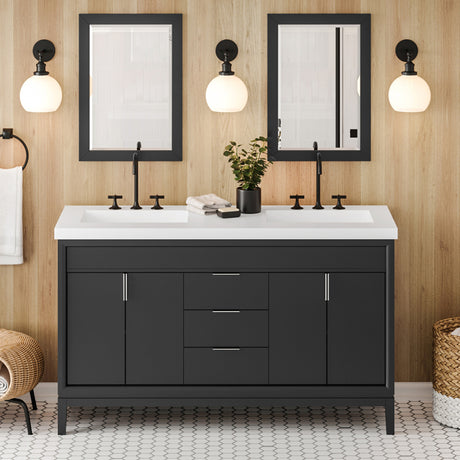 Jeffrey Alexander Theodora 61" Black Double Sink Bathroom Vanity with White Resin Top - 8 in. Widespread Faucet Top