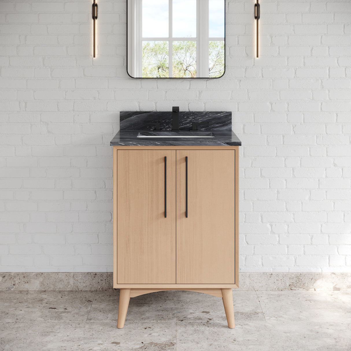 Jeffrey Alexander Dashwood Natural Oak Single Sink Bathroom Vanity with Grey Marble Top - Single-Hole Faucet Top - VKITDAS24NOMGR