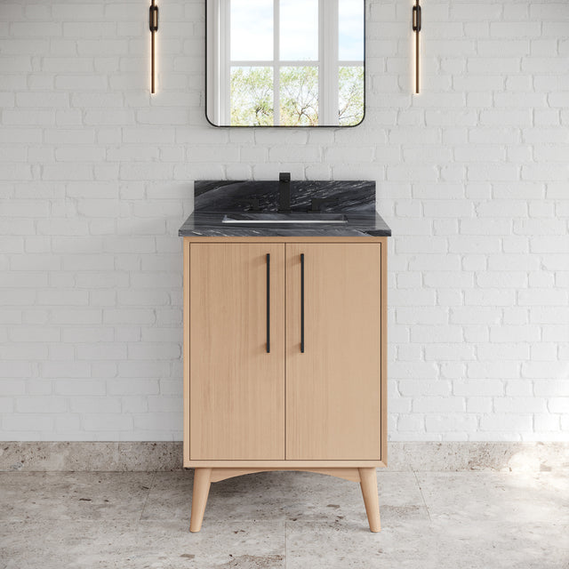 Jeffrey Alexander Dashwood Natural Oak Single Sink Bathroom Vanity with Grey Marble Top - Single-Hole Faucet Top - VKITDAS24NOMGR