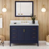 Jeffrey Alexander Theodora 48" Hale Blue Single Sink Bathroom Vanity with White Carrara Marble Top - 8 in. Widespread Faucet Top product image 2