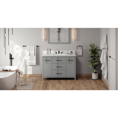 Jeffrey Alexander Katara 48" Grey Single Sink Bathroom Vanity with White Quartz Top - 8 in. Widespread Faucet Top