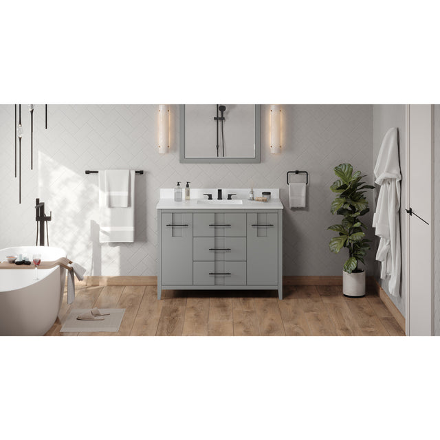 Jeffrey Alexander Katara 48" Grey Single Sink Bathroom Vanity with White Quartz Top - 8 in. Widespread Faucet Top