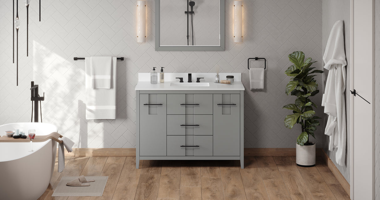 Jeffrey Alexander Katara 48" Grey Single Sink Bathroom Vanity with White Quartz Top - 8 in. Widespread Faucet Top product image 6