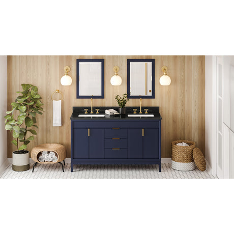 Jeffrey Alexander Theodora 60" Hale Blue Double Sink Bathroom Vanity with Black Granite Top - 8 in. Widespread Faucet Top