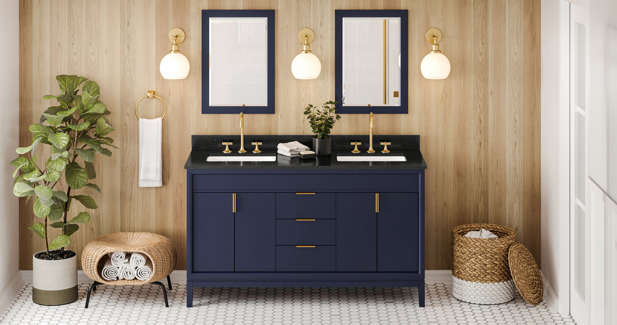 Jeffrey Alexander Theodora 60" Hale Blue Double Sink Bathroom Vanity with Black Granite Top - 8 in. Widespread Faucet Top product image 6