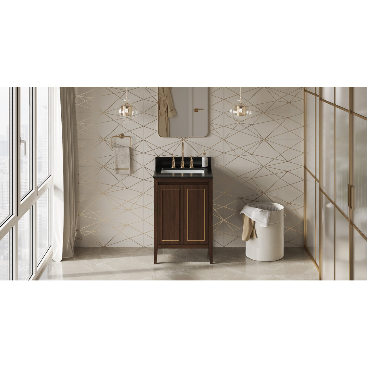 Jeffrey Alexander Percival 24" Dark Walnut Single Sink Bathroom Vanity with Black Granite Top - 8 in. Widespread Faucet Top