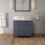 Jeffrey Alexander Katara 36" Blue Steel Single Sink Bathroom Vanity with Calacatta Vienna Quartz Top - 8 in. Widespread Faucet Top product image 2