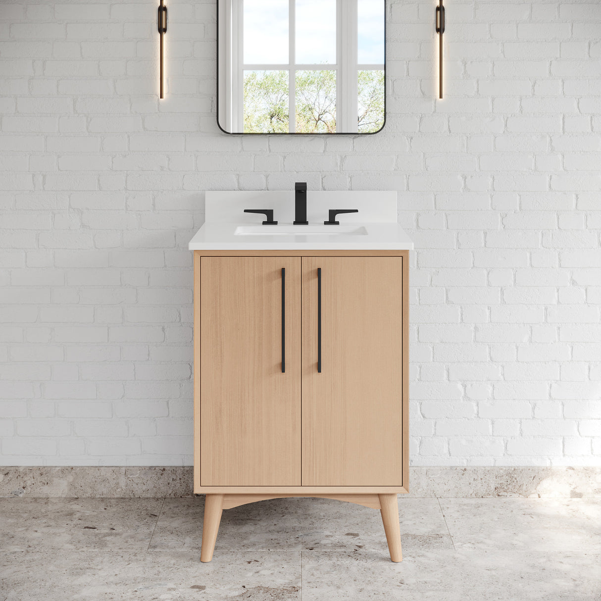 Jeffrey Alexander Dashwood Natural Oak Single Sink Bathroom Vanity with White Quartz Top - Single-Hole Faucet Top - VKITDAS24NOWQR