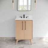 Jeffrey Alexander Dashwood Natural Oak Single Sink Bathroom Vanity with White Quartz Top - Single-Hole Faucet Top - VKITDAS24NOWQR