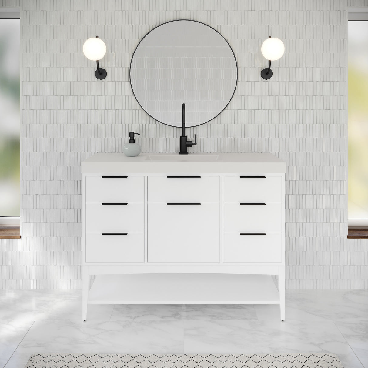 Jeffrey Alexander Gardner 49" White Single Sink Bathroom Vanity with White Resin Top - Single-Hole Faucet Top - VKGAR48WHWDWHRE product image 2