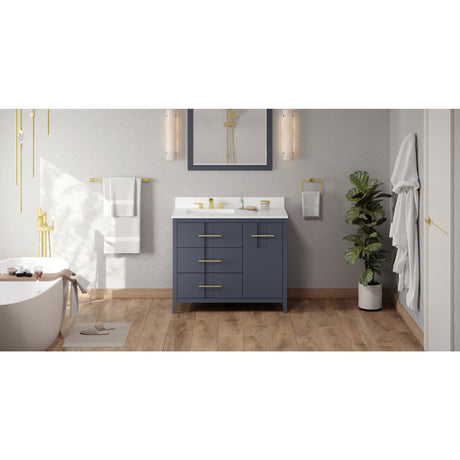 Jeffrey Alexander Katara 42" Blue Steel Single Sink Bathroom Vanity with White Quartz Top - 8 in. Widespread Faucet Top