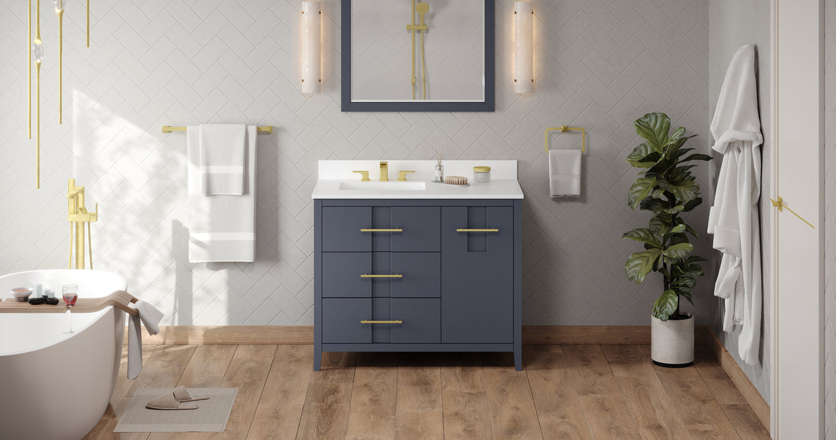 Jeffrey Alexander Katara 42" Blue Steel Single Sink Bathroom Vanity with White Quartz Top - 8 in. Widespread Faucet Top product image 6