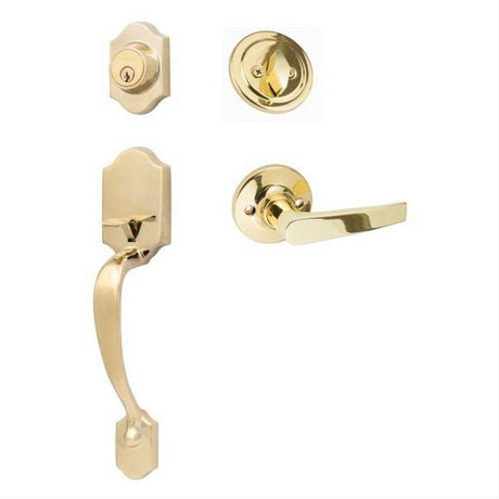 Sure-Loc Hardware Sure-Loc CR507-CD 3 Coral Handleset with Cedar Handleset Trim Polished Brass