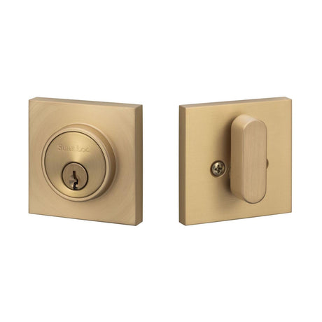 Sure-Loc Hardware Sure-Loc Modern DB201-SMD SB Square Modern Single Cylinder Deadbolt Satin Brass