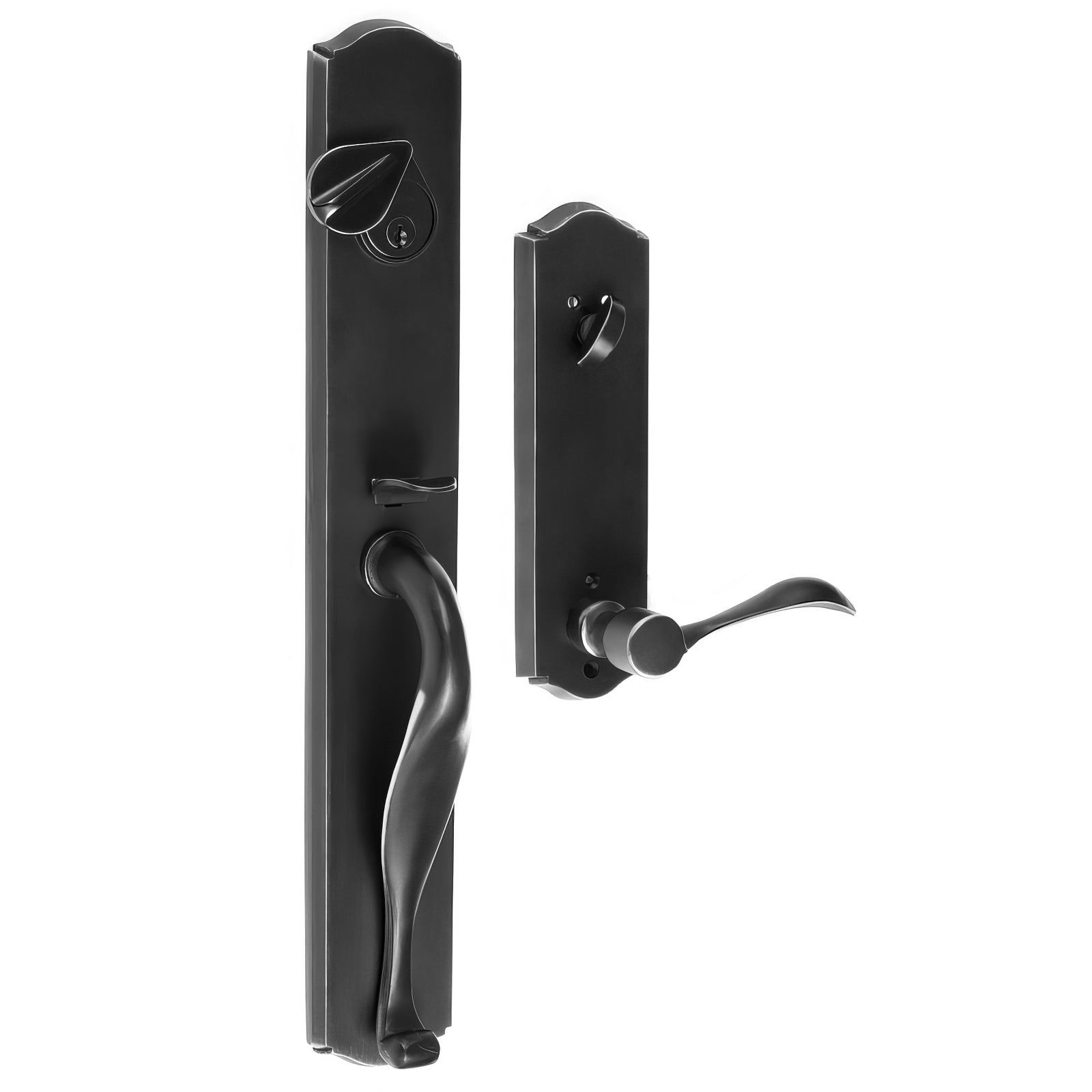 Sure-Loc Hardware Sure-Loc WS507-SS FBL LH 11P LH Wasatch Single Cylinder Handleset with Sandstone Left Hand Lever Interior Trim Vintage Bronze Flat Black