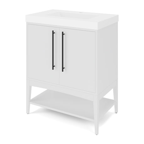 Jeffrey Alexander Tempest 30" White Single Sink Bathroom Vanity with White Resin Top - Single-Hole Faucet Top - VKTEM30WHWDWHRE