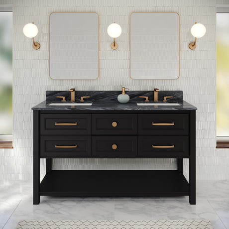Jeffrey Alexander Kipling 60" Black Double Sink Bathroom Vanity with Grey Marble Top - 8 in. Widespread Faucet Top