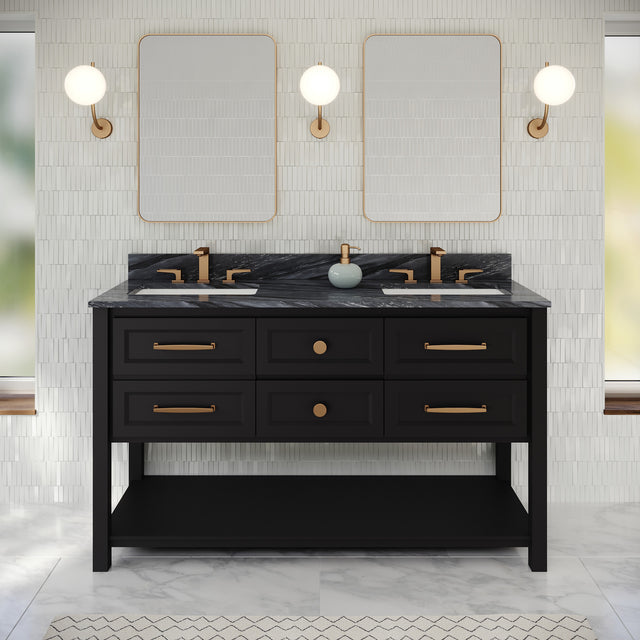 Jeffrey Alexander Kipling 60" Black Double Sink Bathroom Vanity with Grey Marble Top - 8 in. Widespread Faucet Top