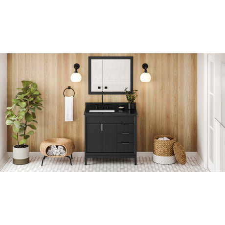 Jeffrey Alexander Theodora 36" Black Single Sink Bathroom Vanity with Black Granite Top - 8 in. Widespread Faucet Top