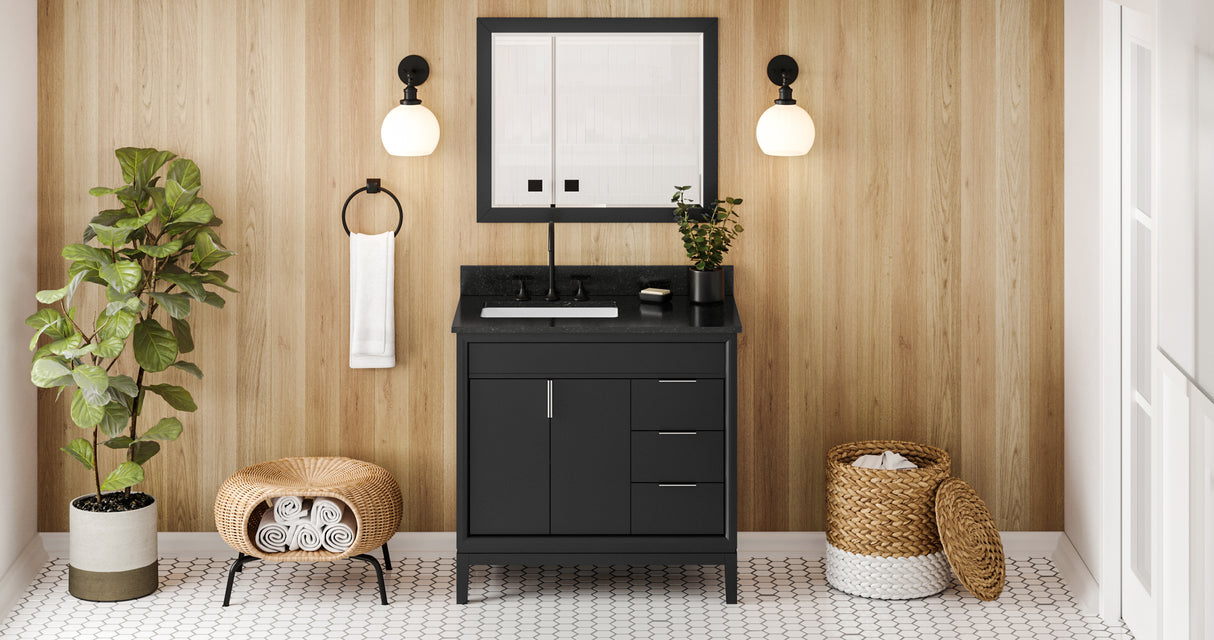 Jeffrey Alexander Theodora 36" Black Single Sink Bathroom Vanity with Black Granite Top - 8 in. Widespread Faucet Top product image 6