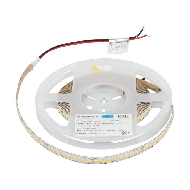 Task Lighting LT600W24V016-TW 16 Ft, 600 Lumens/Ft. 24-volt Higher Output LED Tape Light, Tunable-White, 2700K-5000K