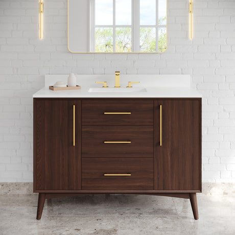 Jeffrey Alexander Dashwood Dark Walnut Single Sink Bathroom Vanity with White Quartz Top - 8 in. Widespread Faucet Top - VKITDAS48DWWQR