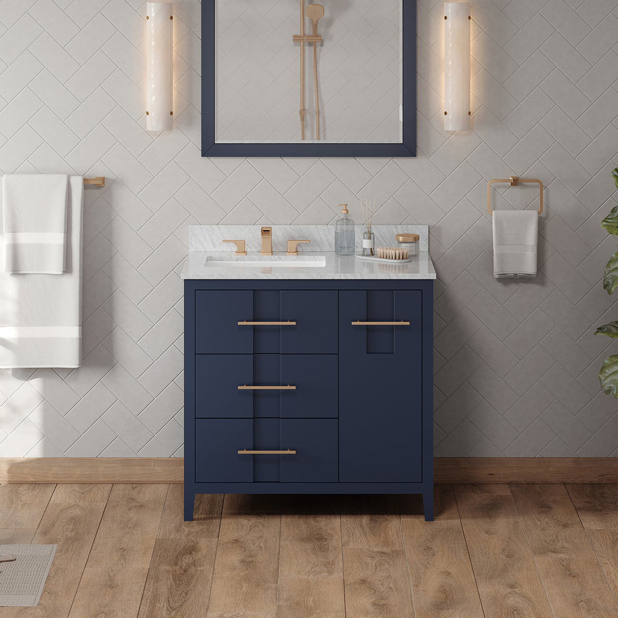 Jeffrey Alexander Katara 36" Hale Blue Single Sink Bathroom Vanity with White Carrara Marble Top - 8 in. Widespread Faucet Top product image 2